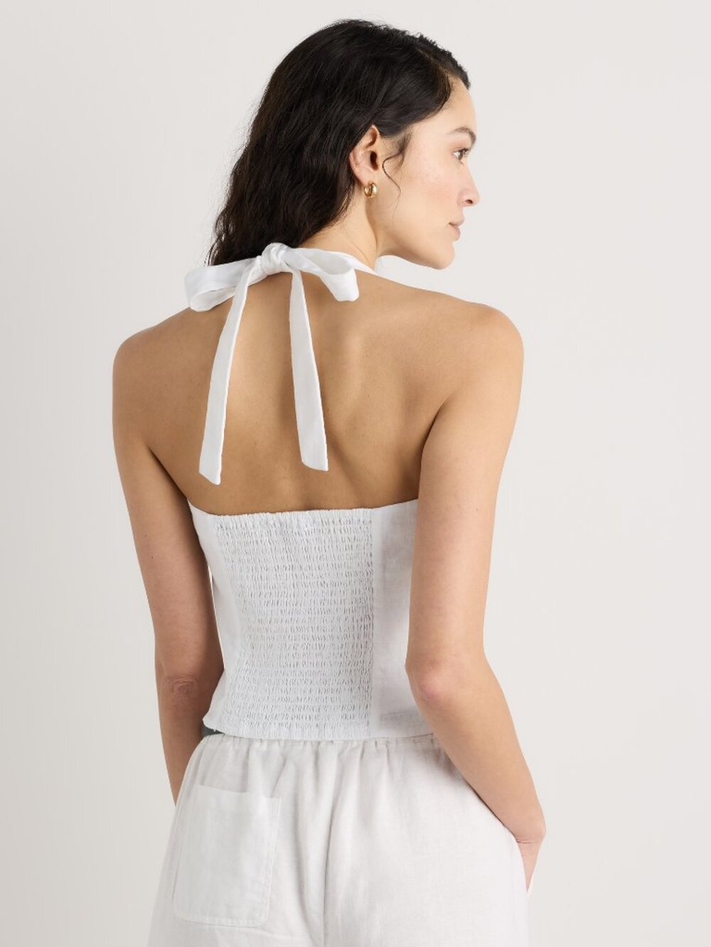 100% European Linen Halter Top in White - Picture 3 of 10